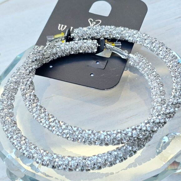 Windsor ✦ Glamorous Sparkle Hoop Earrings ✦ Silver Rhinestone Statement NWT - Picture 8 of 12